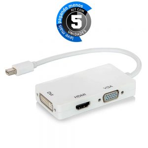 Adaptador Mini Displayport para HDMI VGA DVI - Kit com 5
