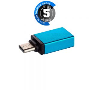 Adaptador USB-C/USB 3.0 com Função OTG, Azul - Kit com 5