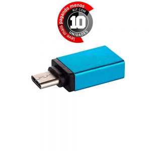Adaptador USB-C/USB 3.0 com Função OTG, Azul - Kit com 10