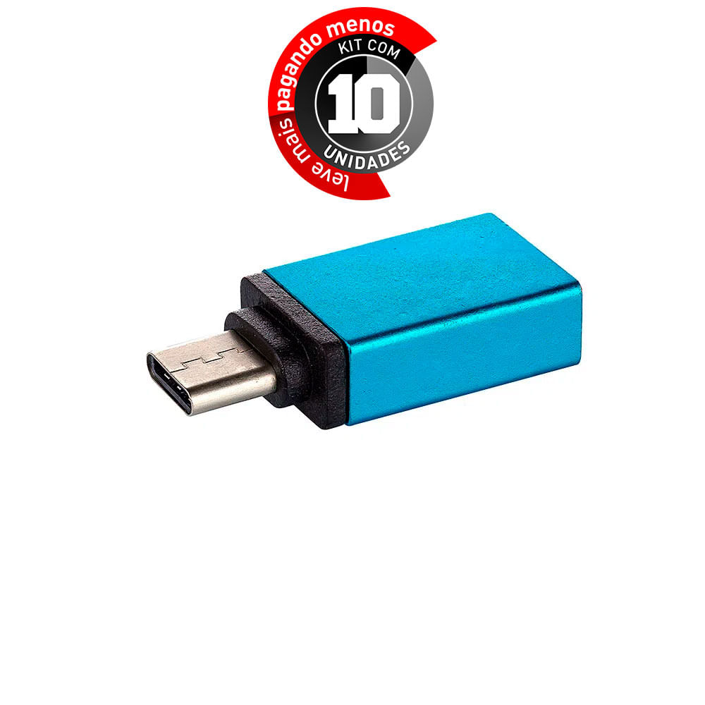 Adaptador USB-C/USB 3.0 com Função OTG, Azul - Kit com 10