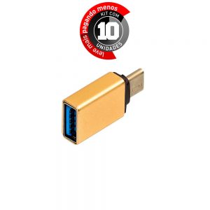 Adaptador USB-C/USB 3.0 com Função OTG, Dourado - Kit com 10