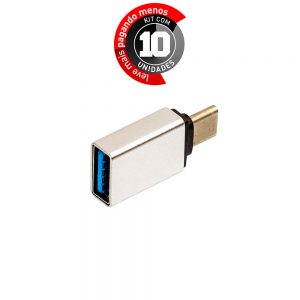 Adaptador USB-C/USB 3.0 com Função OTG, Prata - Kit com 10