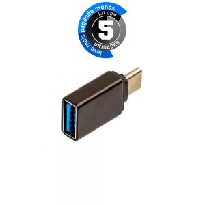 Adaptador USB-C/USB 3.0 com Função OTG, Preto - Kit com 5