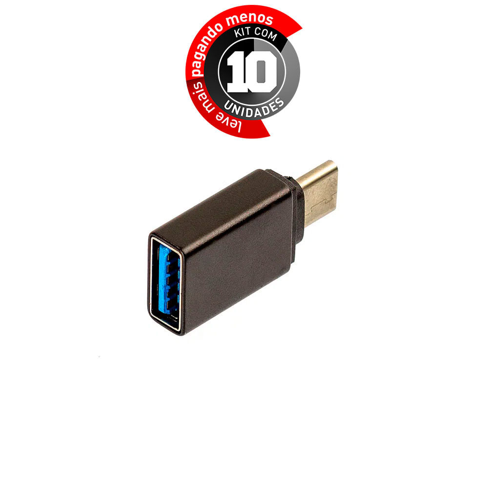 Adaptador USB-C/USB 3.0 com Função OTG, Preto - Kit com 10