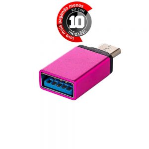 Adaptador USB-C/USB 3.0 com Função OTG, Rosa - Kit com 10