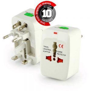 Adaptador Universal de Tomadas 150 Países - Kit com 10