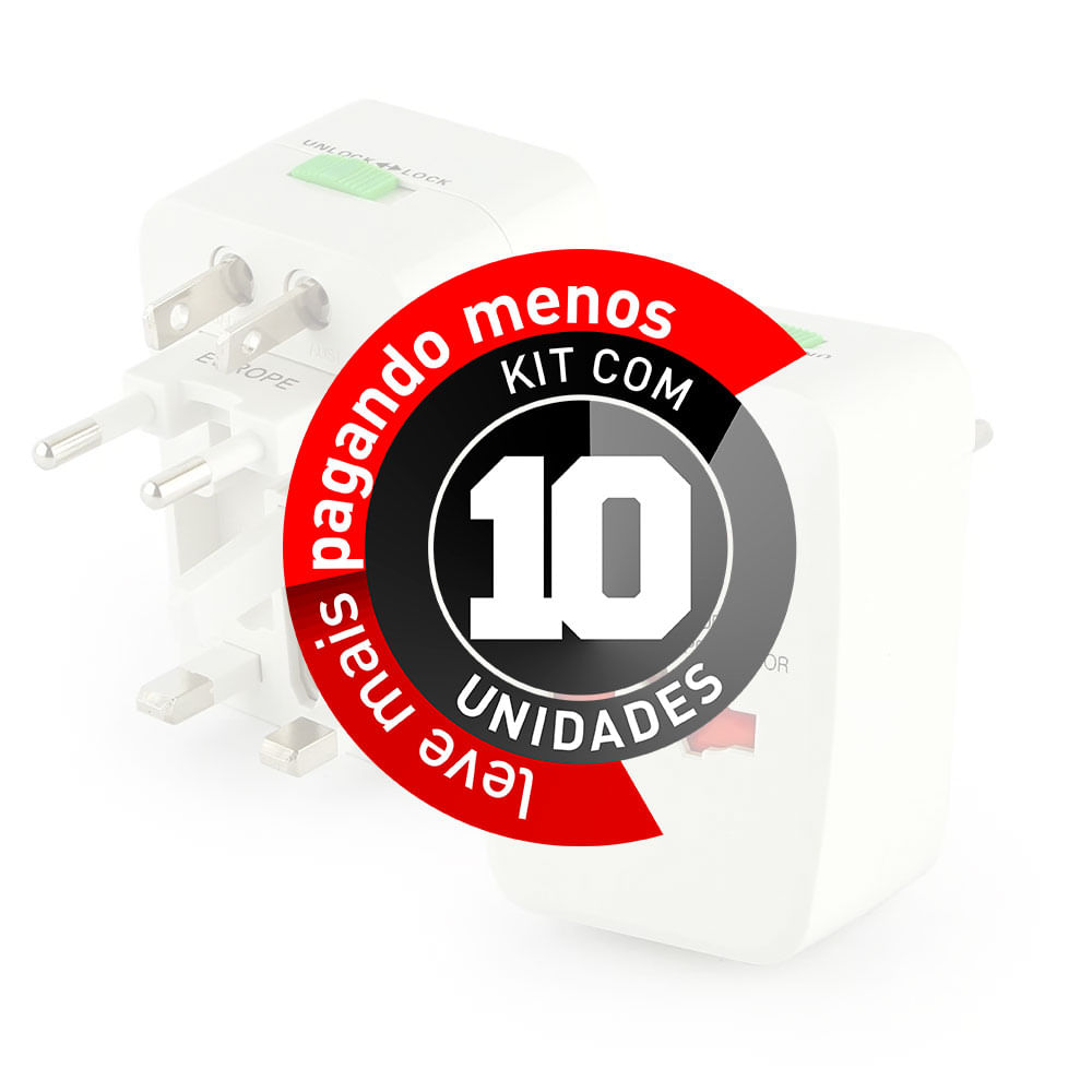 Adaptador Universal de Tomadas 150 Países - Kit com 10 - Imagem 2