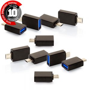 Adaptadores USB Android com Função OTG, Preto - Kit com 10