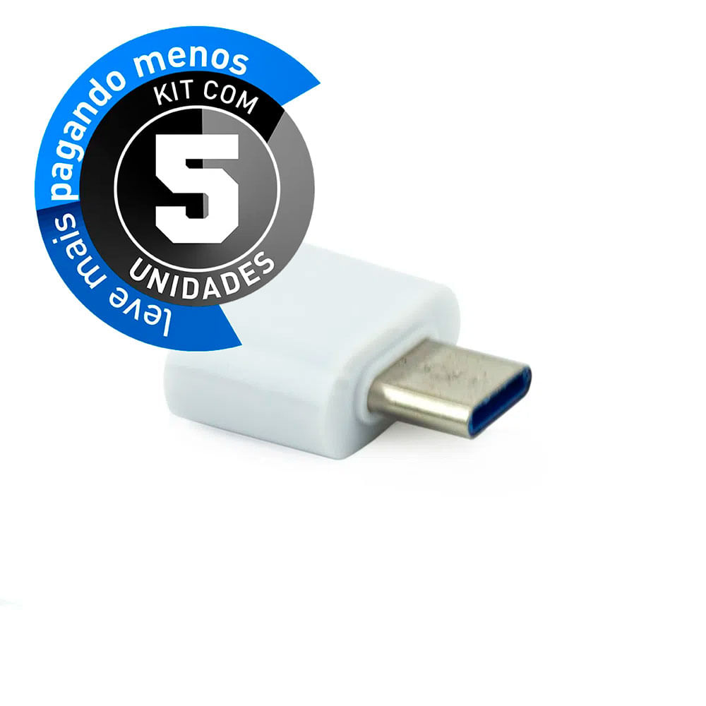Adaptador USB-C Usb 3.0 com Função OTG, Branco - Kit com 5