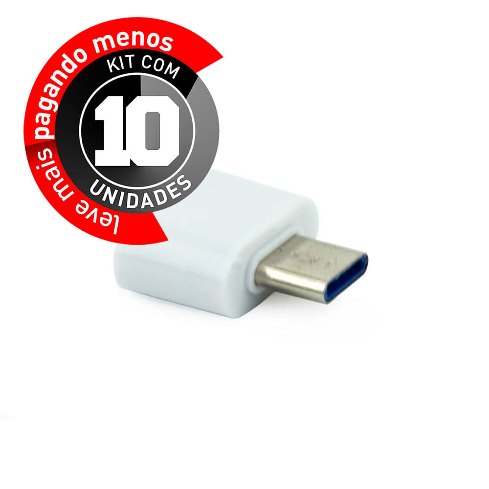 Adaptador USB-C Usb 3.0 com Função OTG, Branco - Kit com 10