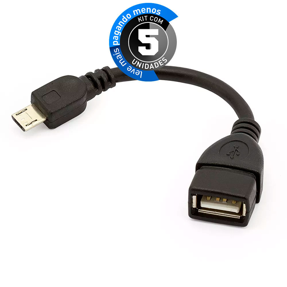 Adaptador USB Fêmea para Micro USB Macho - Kit com 5