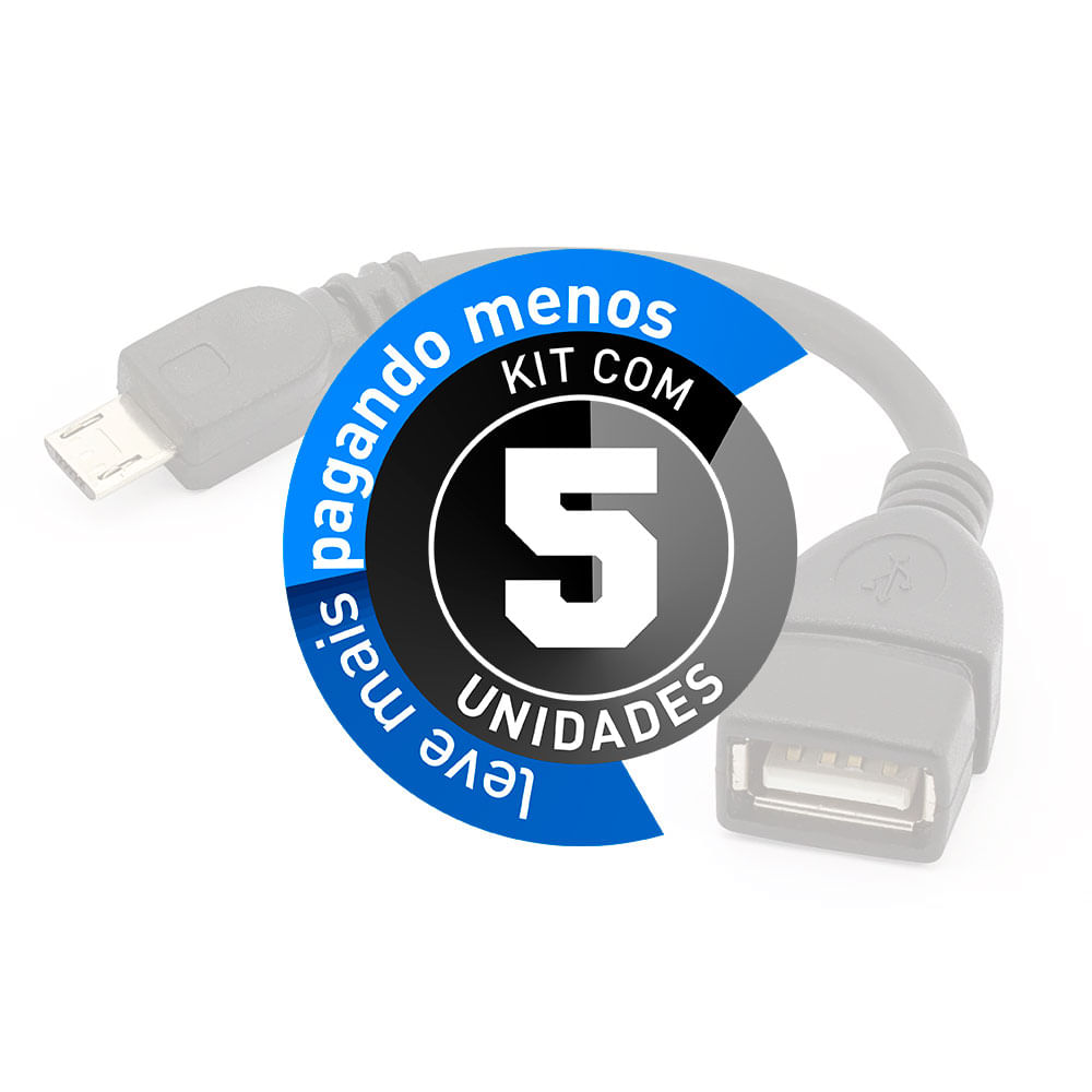 Adaptador USB Fêmea para Micro USB Macho - Kit com 5 - Imagem 2