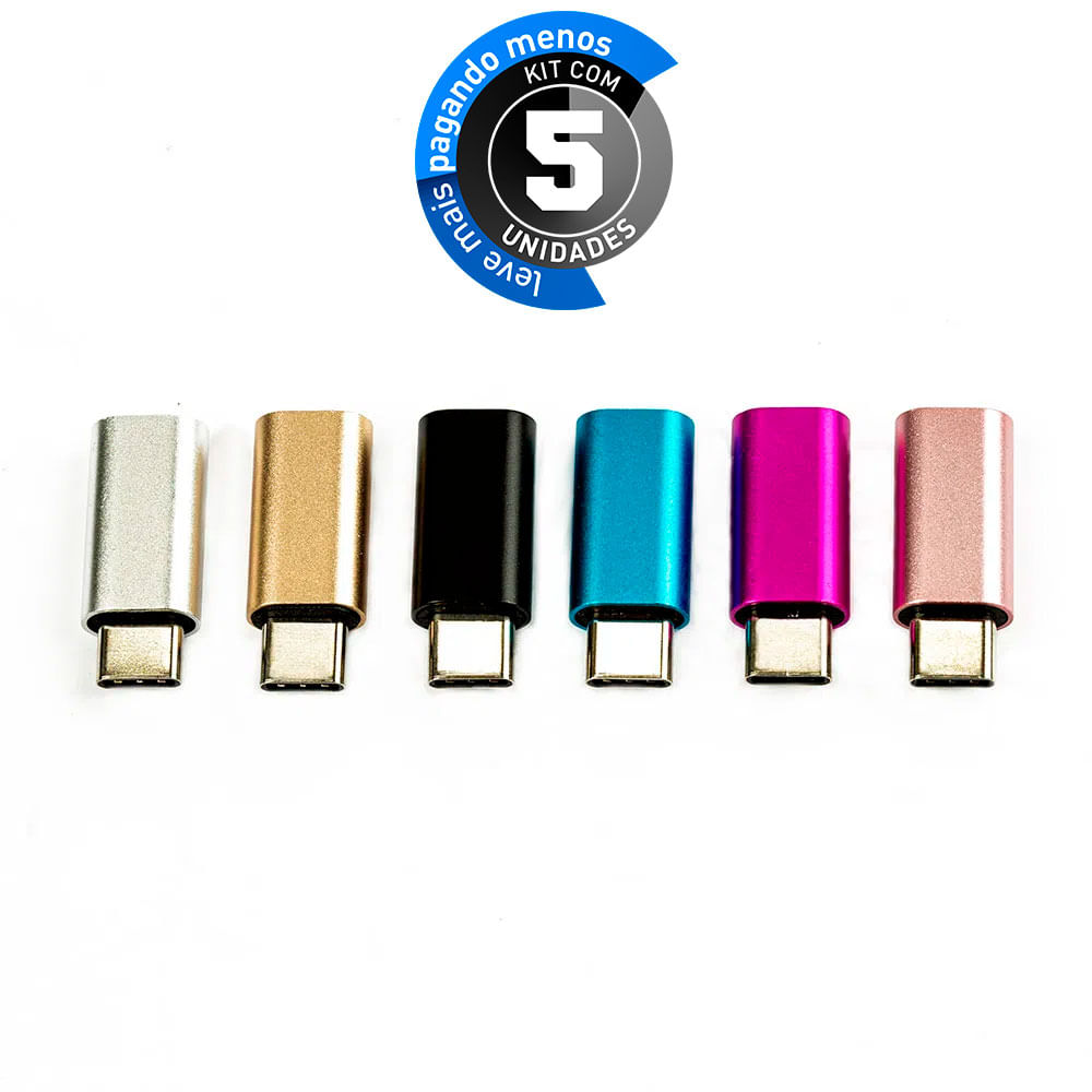 Adaptador USB Tipo-C Macho para iPhone Fêmea - Kit com 5