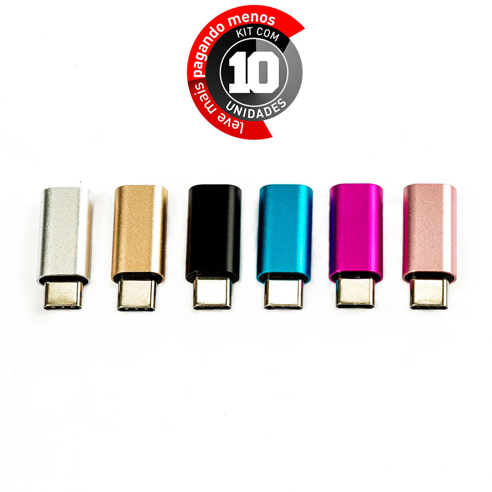 Adaptador USB Tipo-C Macho para iPhone Fêmea - Kit com 10