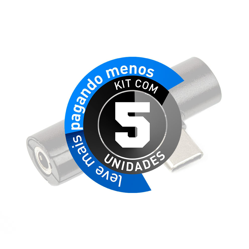 Adaptador USB Tipo-C Fone Ouvido P2, Preto - Kit com 5 - Imagem 2