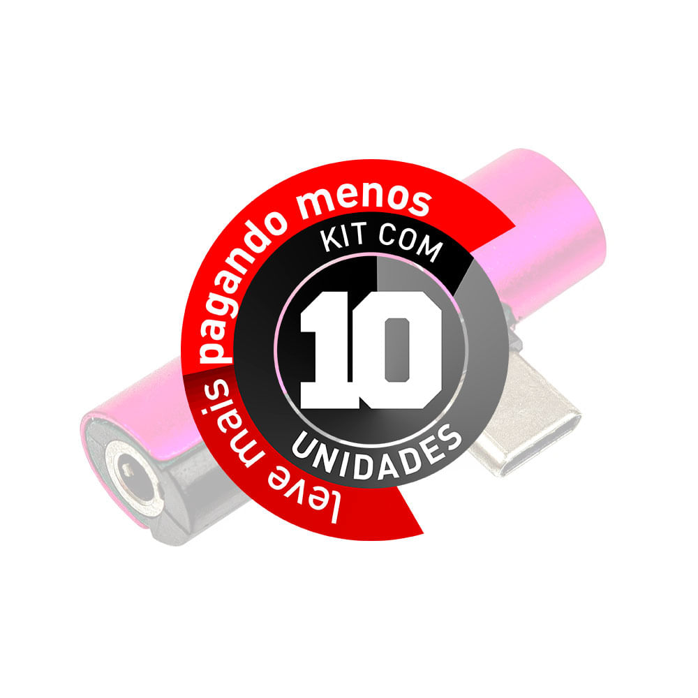 Adaptador USB Tipo-C para Fone Ouvido P2, Rosa - Kit com 10 - Imagem 2