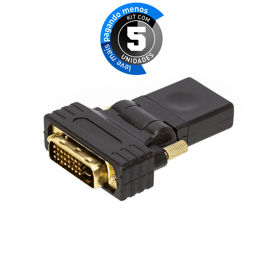 Adaptador DVI-D Macho para HDMI Fêmea Rotativo - Kit com 5