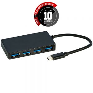 HUB USB Tipo C 4 Portas USB 3.0 - Speed 5 Gbps - Kit com 10