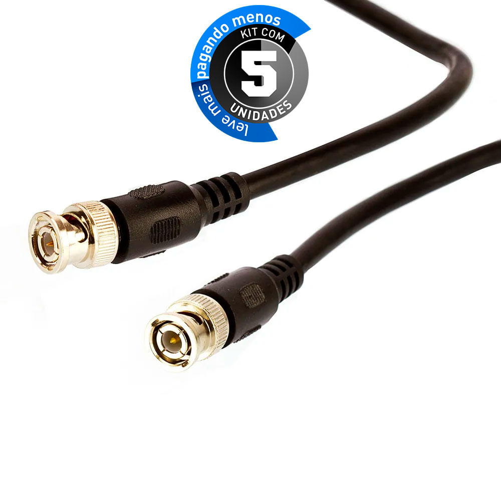 Cabo BNC RG59 - 3 Metros - Kit com 5