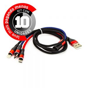 Cabo 3 em 1, iPhone, Android e USB Tipo-C - Kit com 10