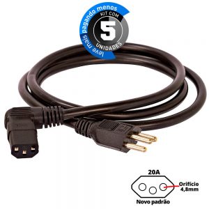 Cabo de Força 90º Graus 20A - 3 Metros - Kit com 5