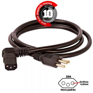Cabo de Força 90º Graus 20A - 3 Metros - Kit com 10