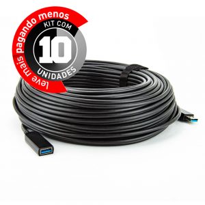 Extensor USB Fibra Óptica 3.0 - 50 Metros - Kit com 10