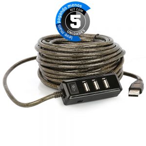 Extensor USB 2.0 - HUB 4 Portas - Kit com 5