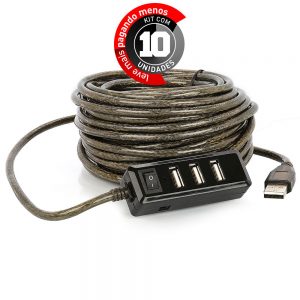 Extensor USB 2.0 - HUB 4 Portas - Kit com 10