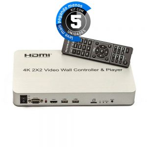 Controlador de Vídeo Wall 2x2 USB - HDMI - 4K - Kit com 5