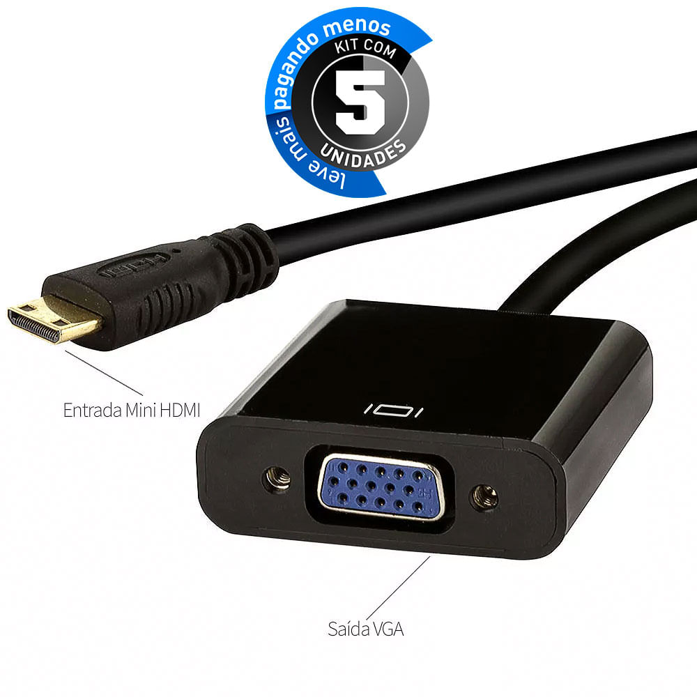 Conversores Adaptador Mini HDMI para VGA - Kit com 5