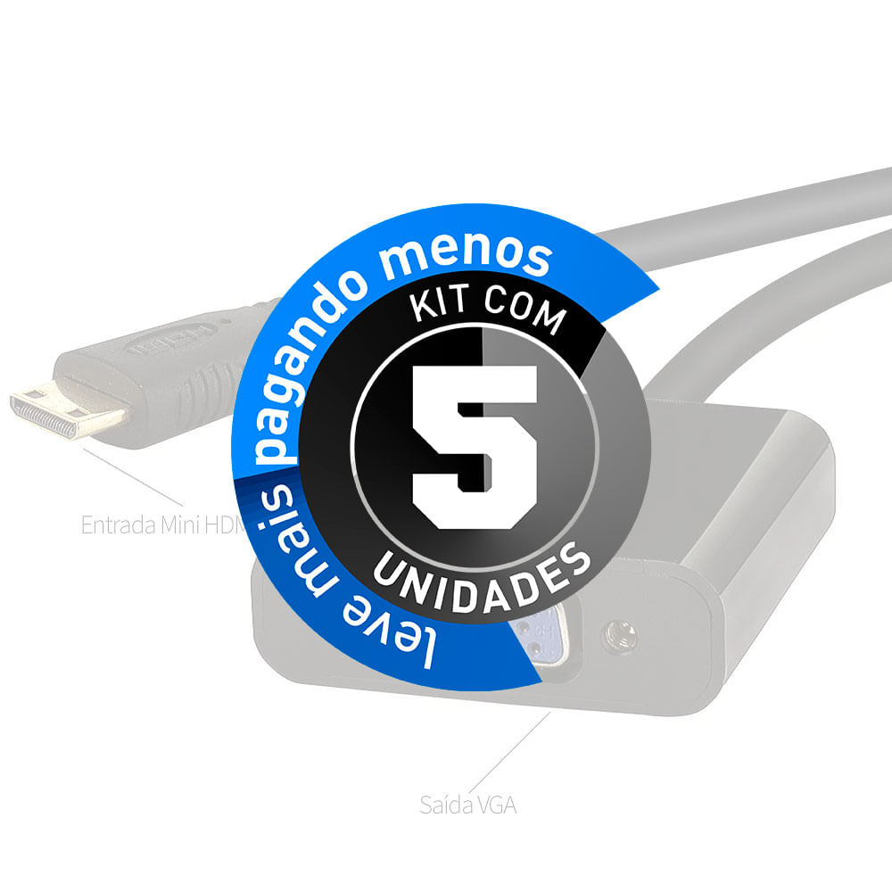 Conversores Adaptador Mini HDMI para VGA - Kit com 5 - Imagem 2
