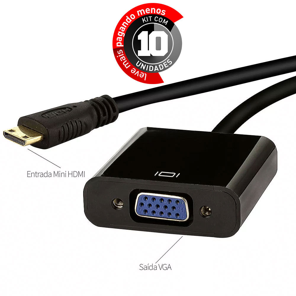 Conversores Adaptador Mini HDMI para VGA - Kit com 10