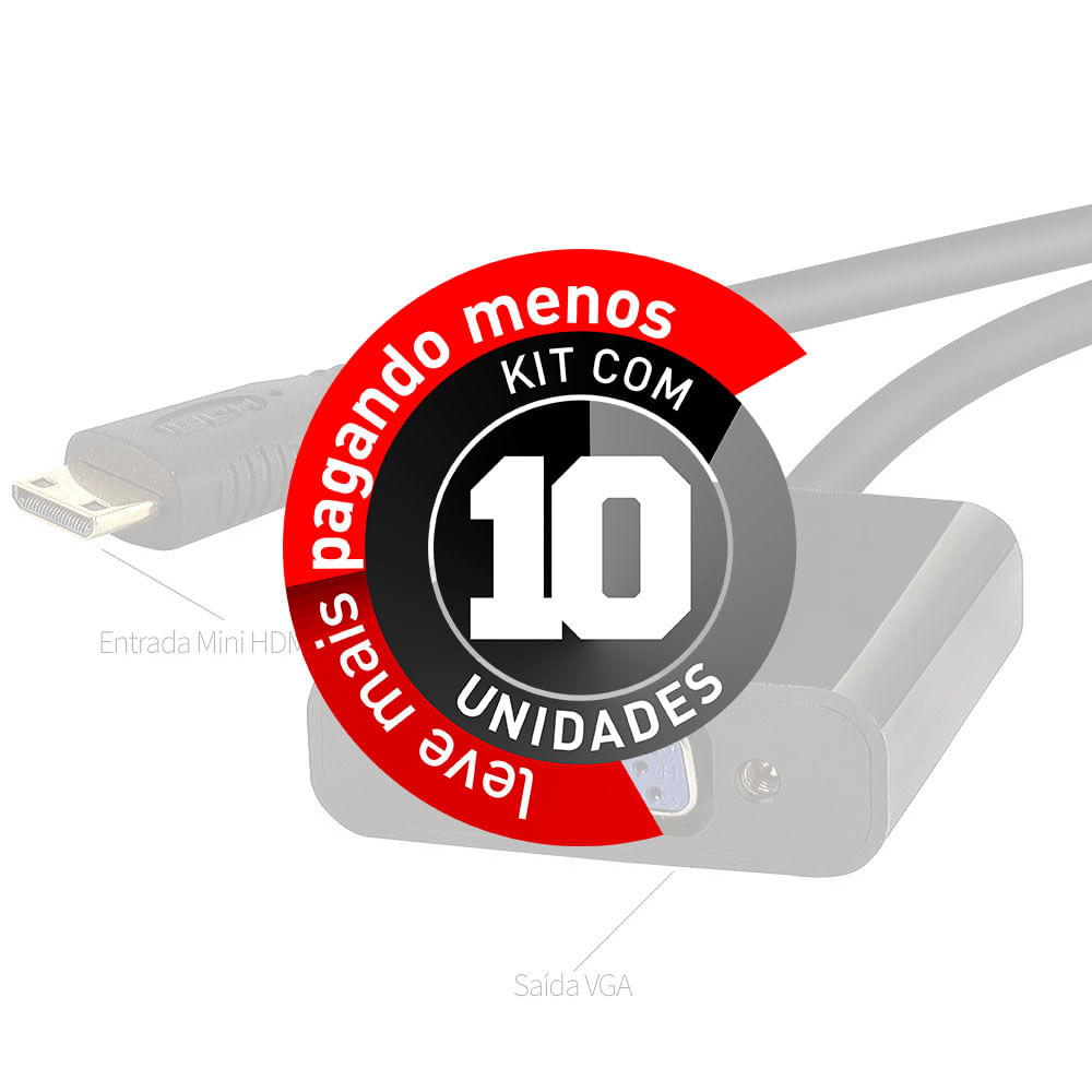 Conversores Adaptador Mini HDMI para VGA - Kit com 10 - Imagem 2