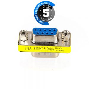 Emenda Adaptadora DB9 Macho para DB9 Fêmea - Kit com 5
