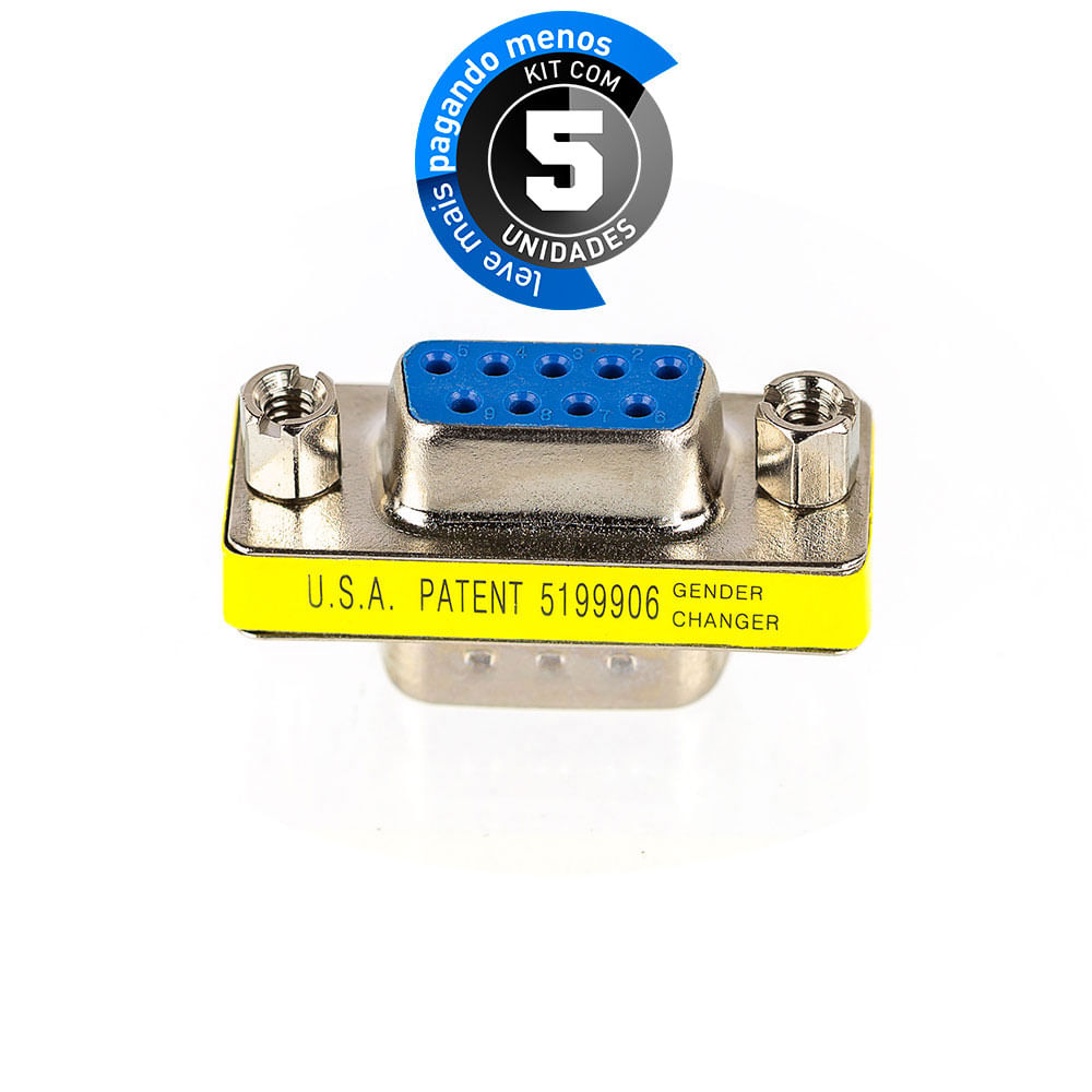 Emenda Adaptadora DB9 Macho para DB9 Fêmea - Kit com 5