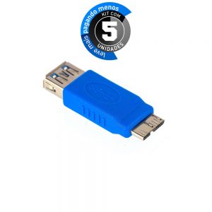 Adaptador USB 3.0 Fêmea para Micro USB-B Macho - Kit com 5