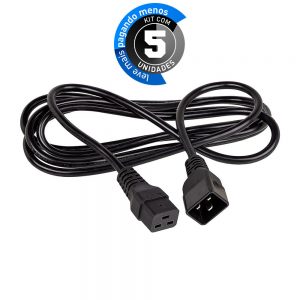 Extensão de Cabo de Força IEC C20/C19, 3 Metros - Kit com 5