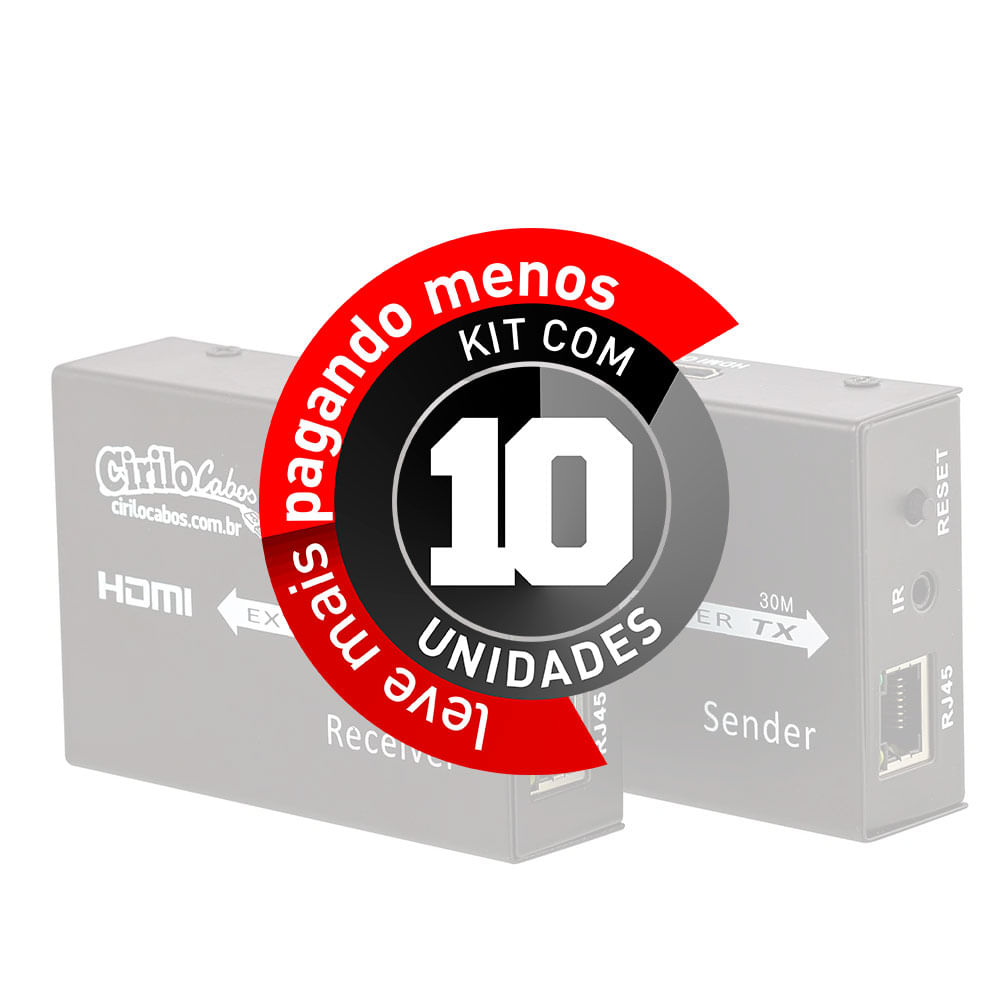 Extensor HDMI 30 Metros - Cat5e/Cat6 3D - 1080P - Kit com 10 - Imagem 2