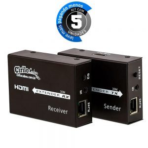 Extensor HDMI 30 Metros - Cat5e/Cat6 3D - 1080P - Kit com 5