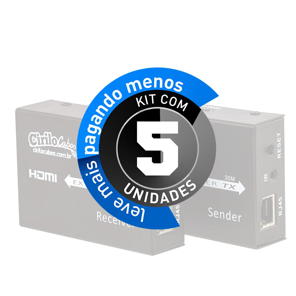 Extensor HDMI 30 Metros - Cat5e/Cat6 3D - 1080P - Kit com 5 - Imagem 2