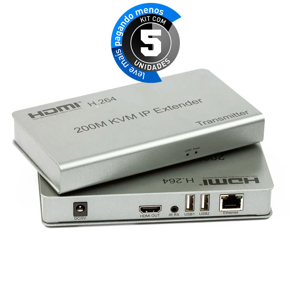 Extensor HDMI - KVM 200 M Via Cabo Rede via IP - Kit com 5