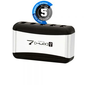 HUB 7 Portas USB 2.0 Com Fonte de Energia - Kit com 5