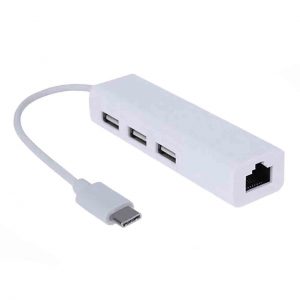 HUB Adaptador USB-C com 3 portas USB, Rede - Branco