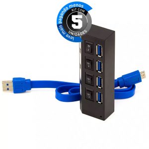HUB USB 3.0 - 4 Portas - Kit com 5