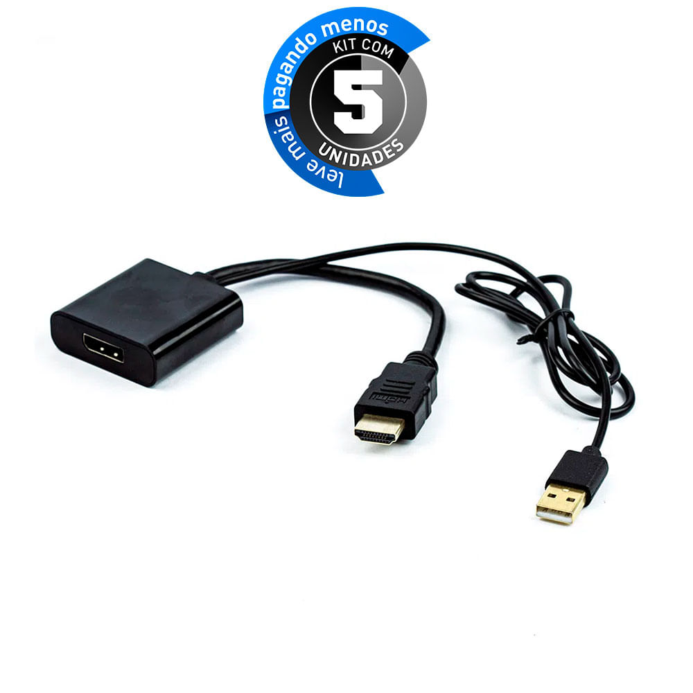 Adaptadores Conversor HDMI pra DisplayPort 4K - Kit com 5