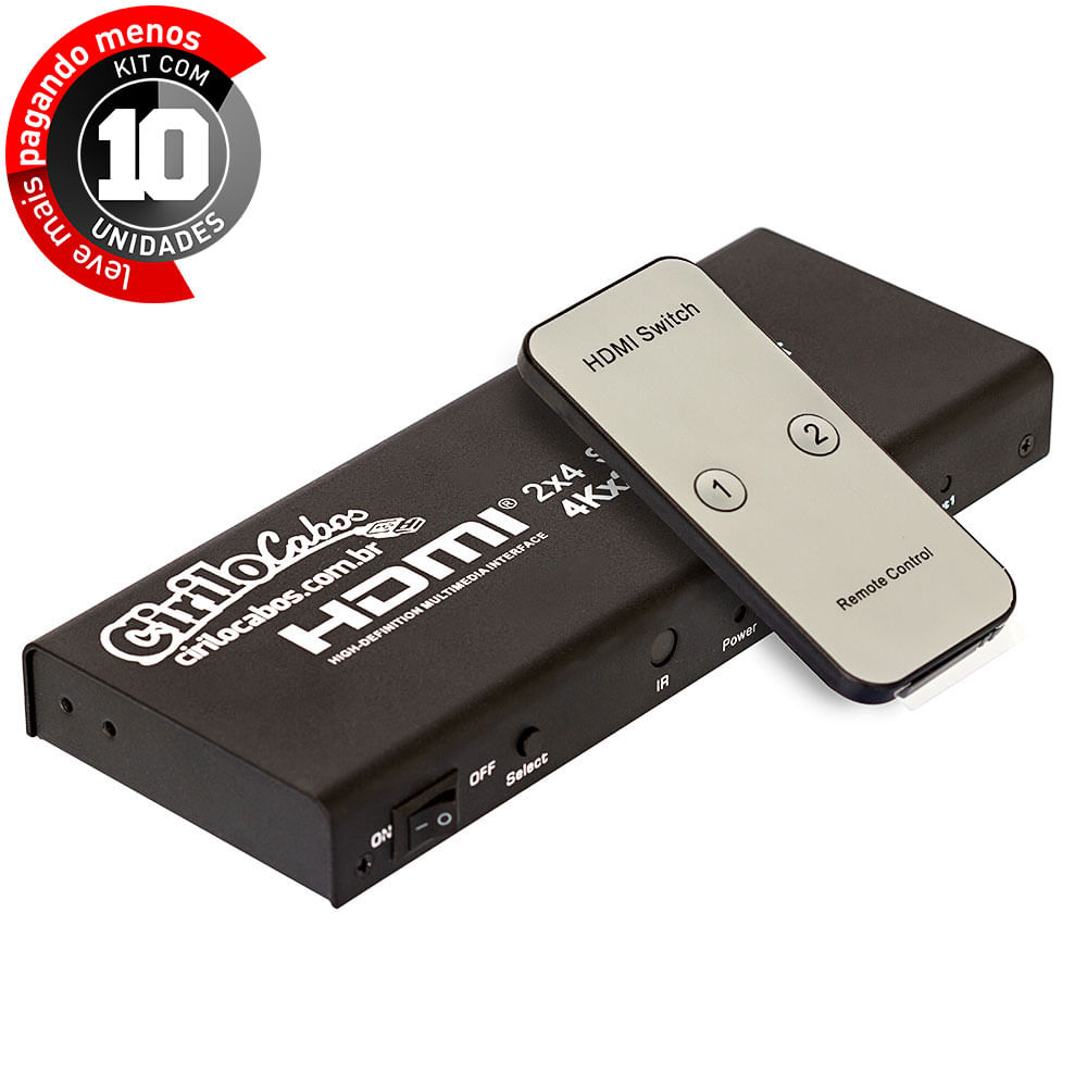 Switch/Splitter Matrix 2x4 HDMI 3D Full HD - Kit com 10
