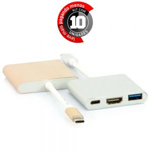 Adaptadore USB-C Multiporta HDMI USB-C Dourado - Kit com 10
