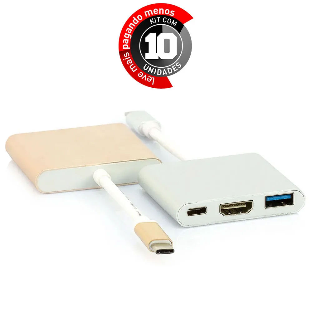 Adaptadore USB-C Multiporta HDMI USB-C Dourado - Kit com 10