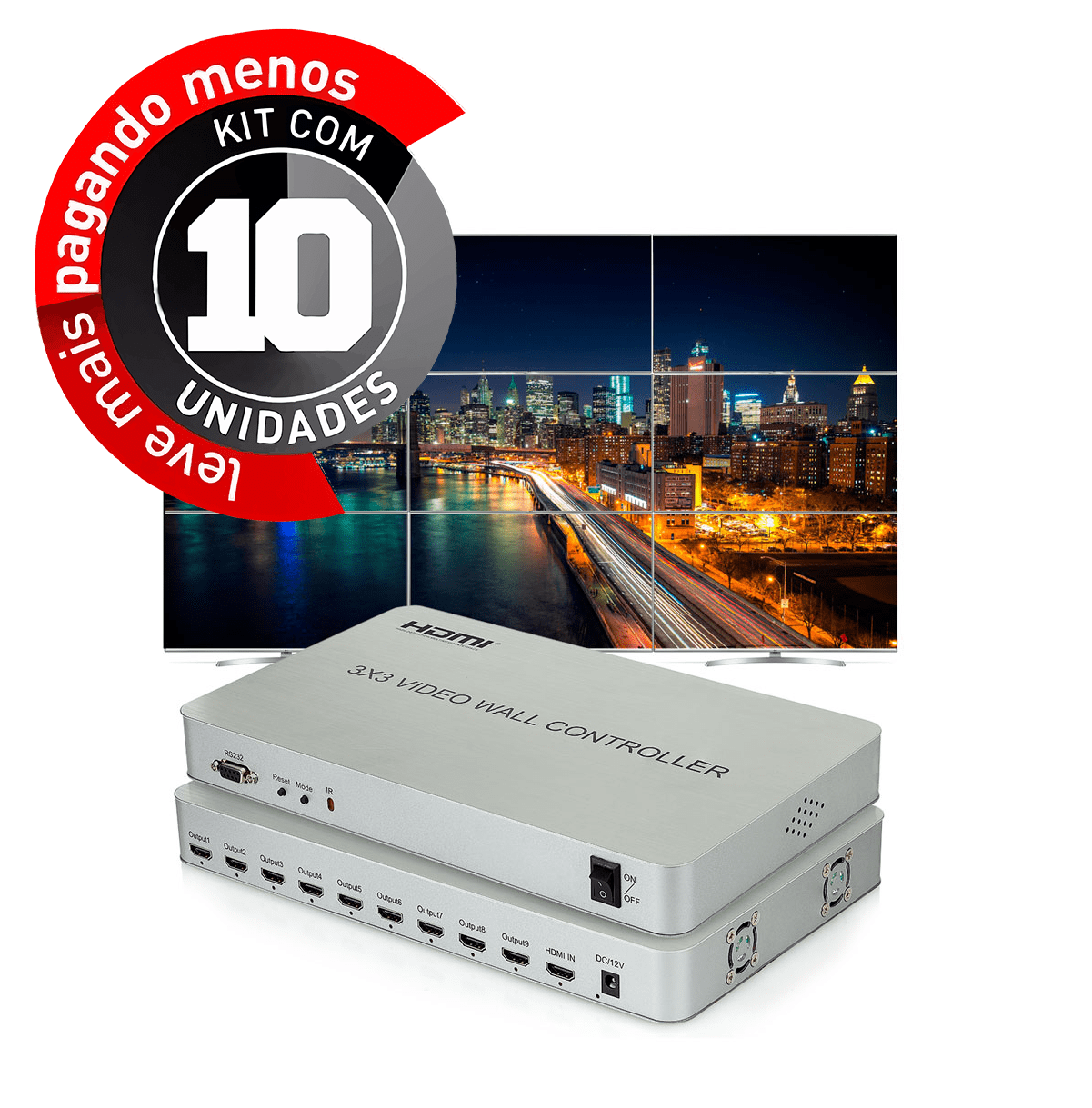 Controladores de Vídeo Wall 3x3 HDMI - Kit com 10